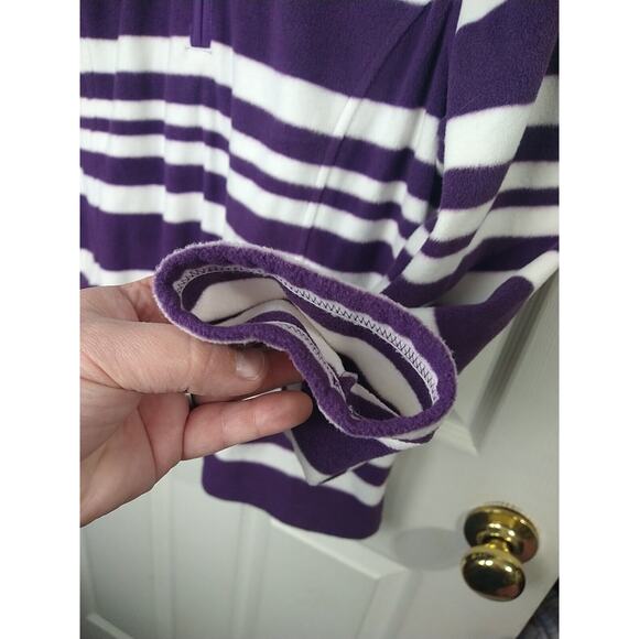 Lands End Woman M Fleece Track Jacket Purple White Striped Casual 1/4 Zip... - Picture 5 of 7
